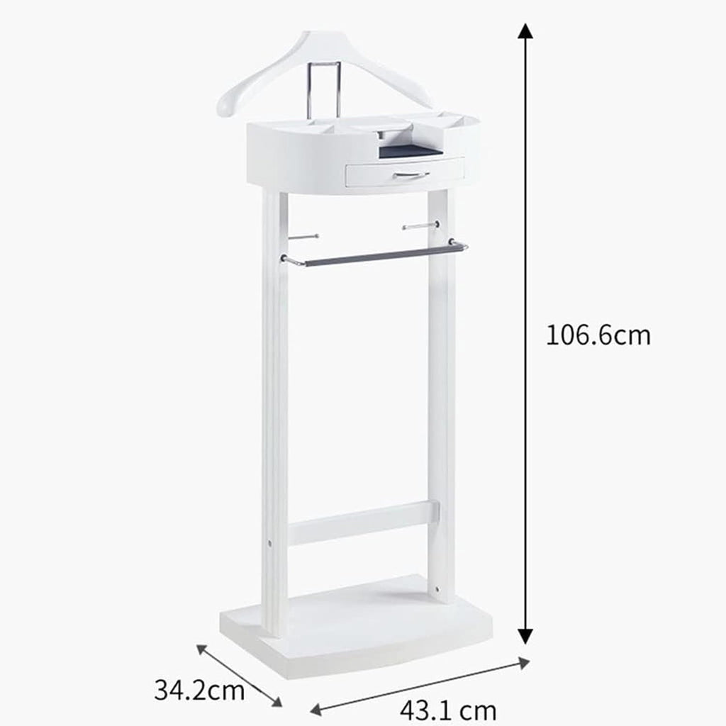 White Drawer Wooden Suit Valet Stand