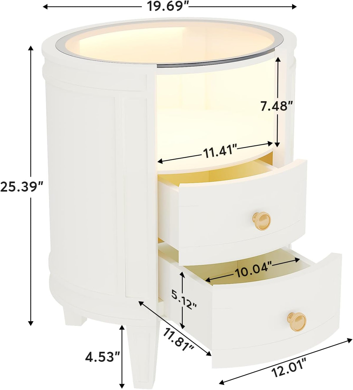 White LED Glass 2-Drawer Nightstand