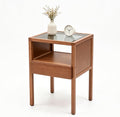 Gray Bamboo Glass Storage Nightstand