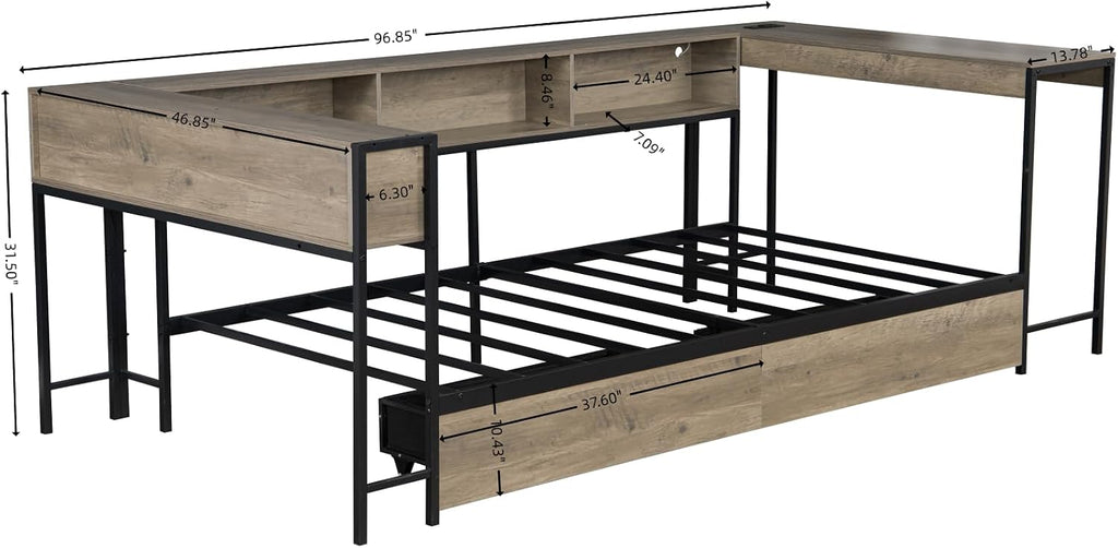 Grey LED Charging Corner Twin Bed