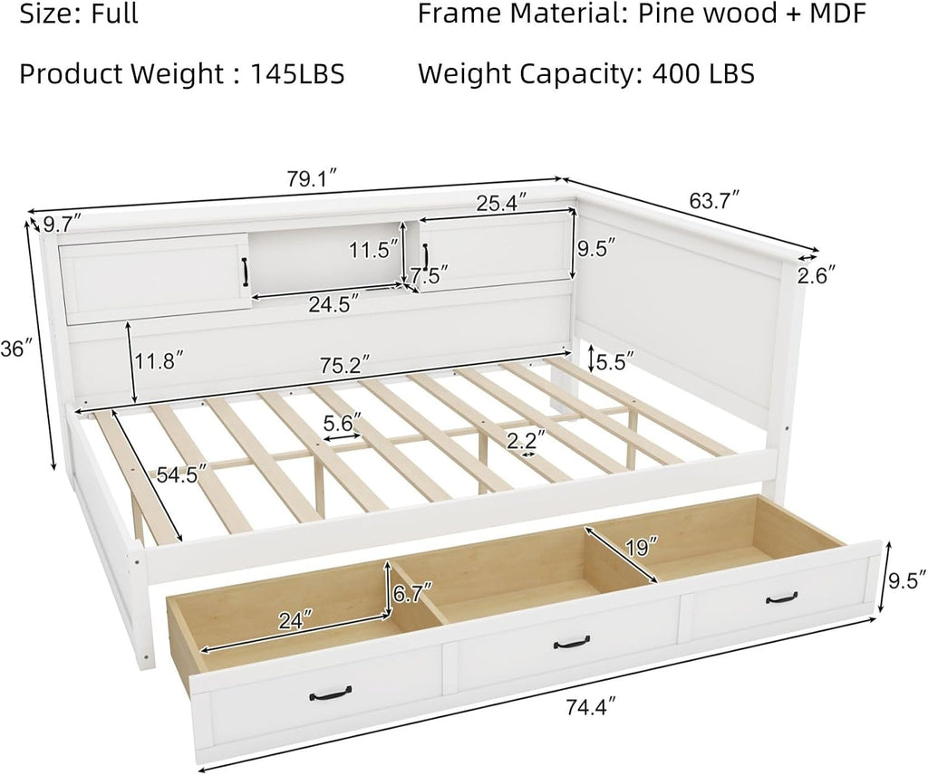 White LED Charging Corner Full Bed