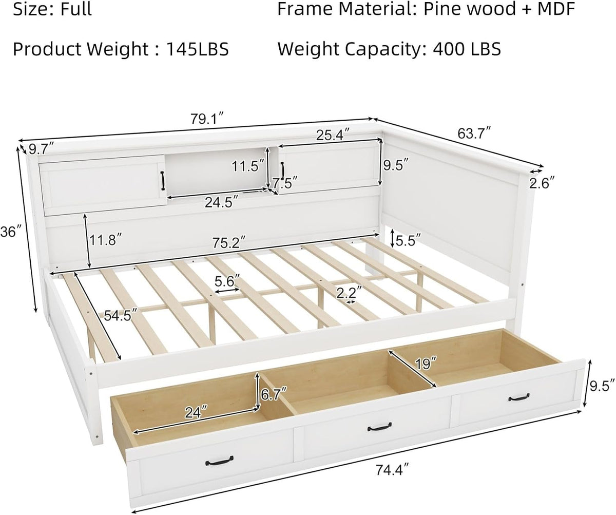White LED Charging Corner Full Bed