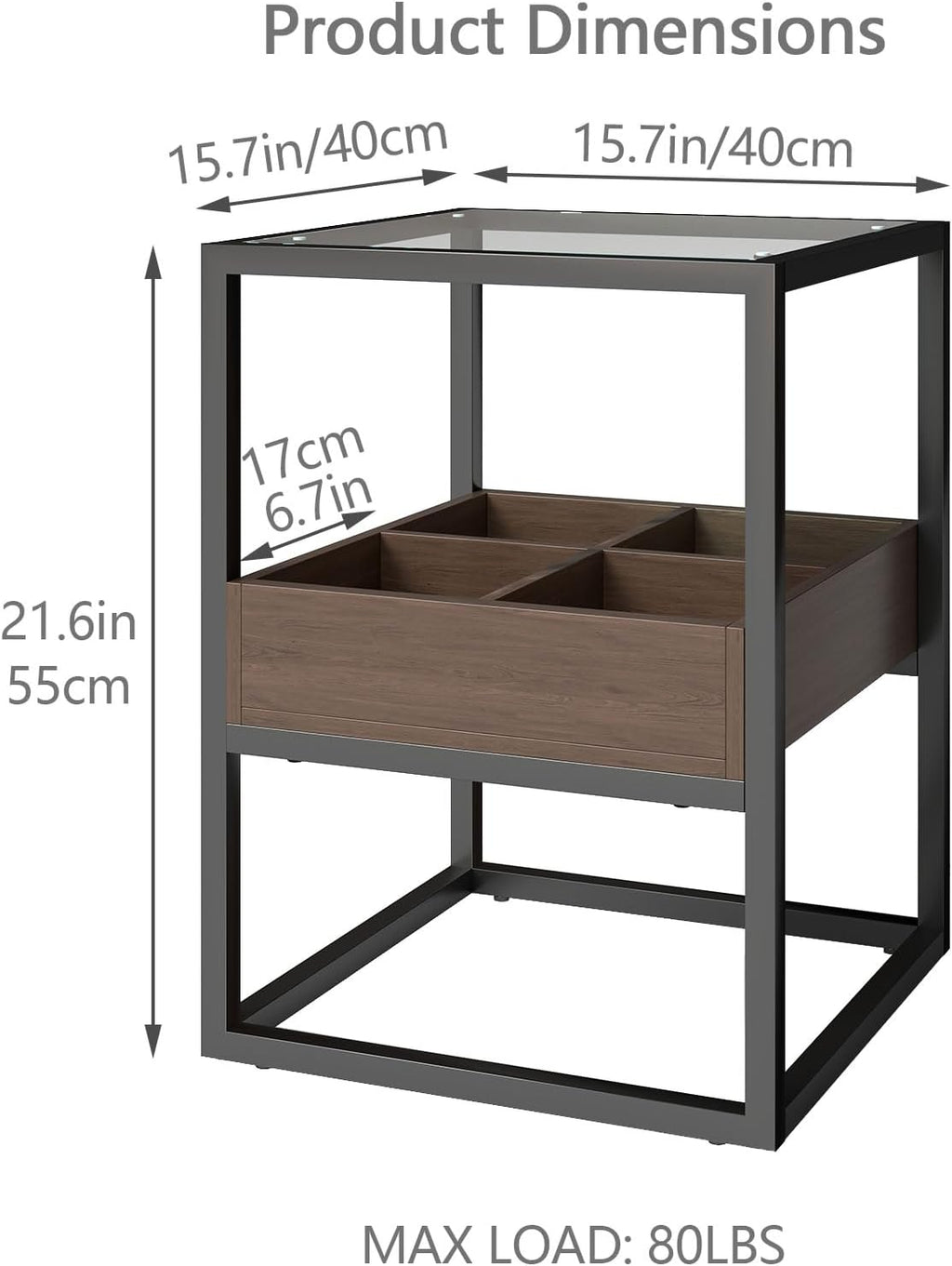 Glass LED USB Grid Storage Nightstand