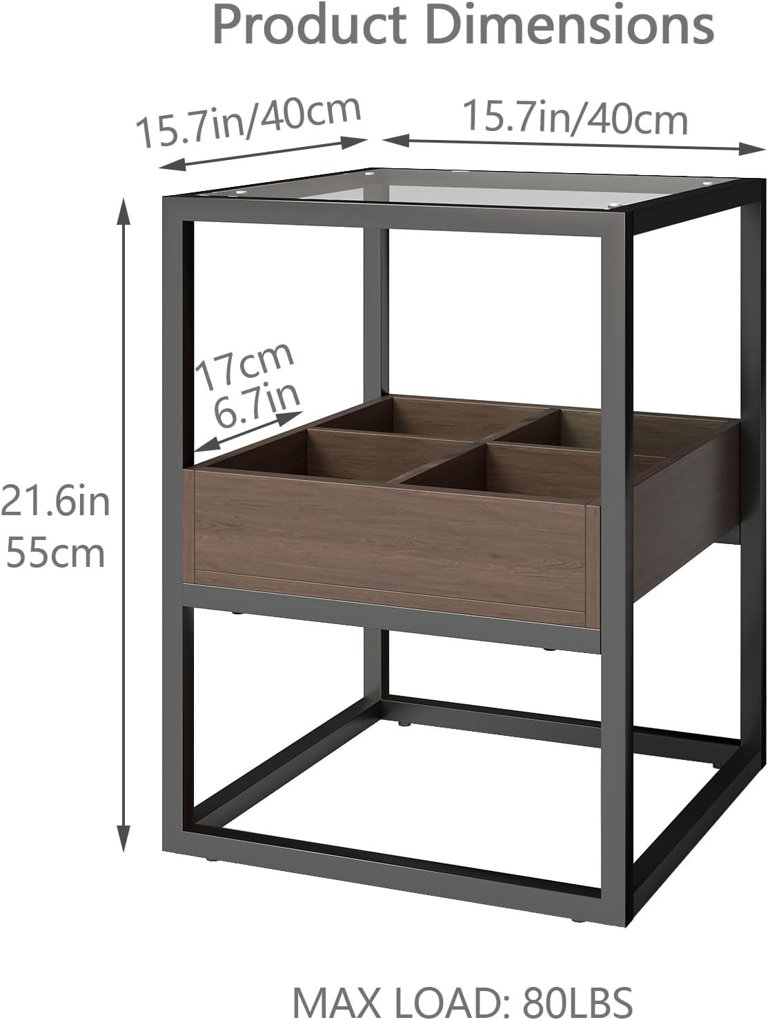 Glass LED USB Grid Storage Nightstand