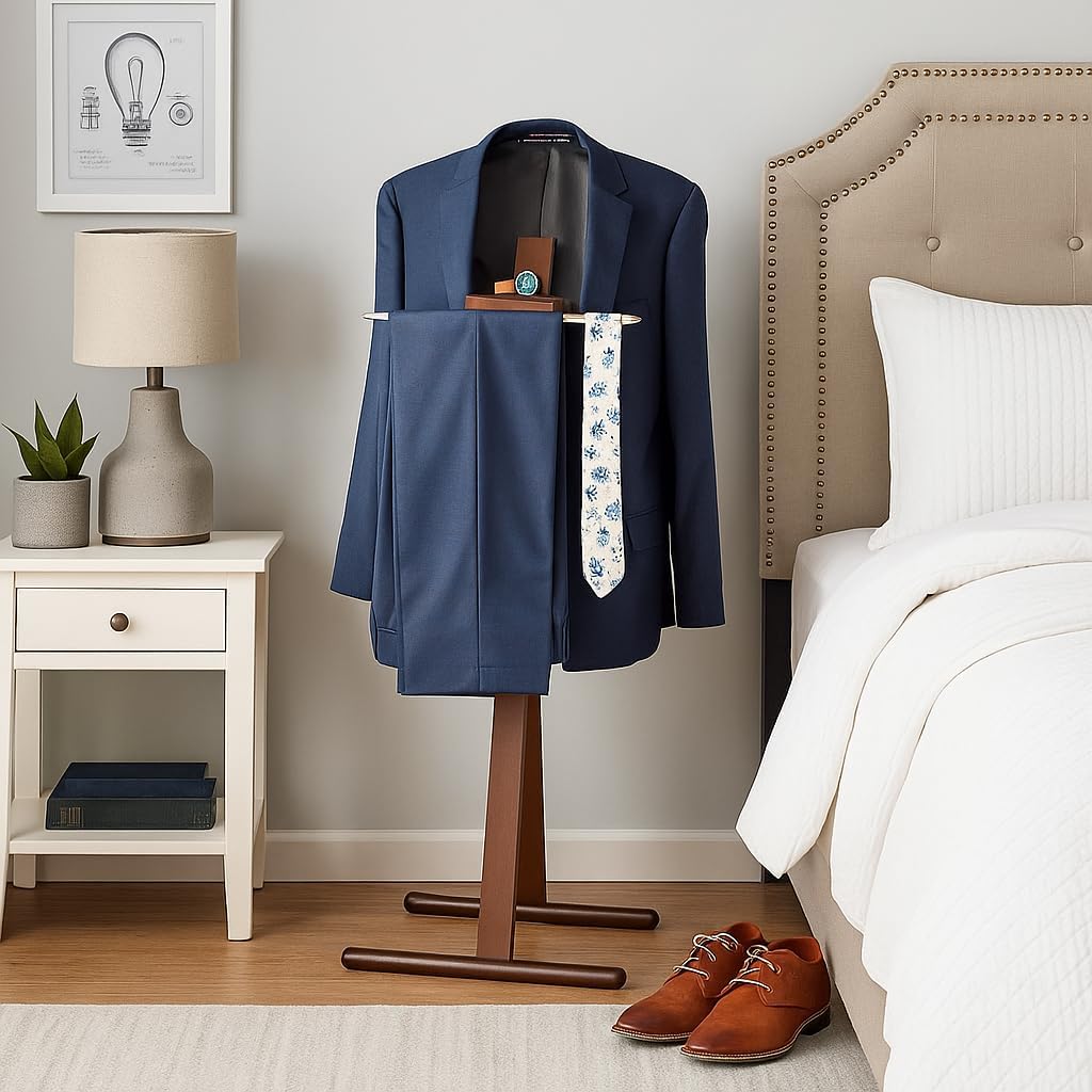 Walnut Wooden Multi-Function Valet Stand
