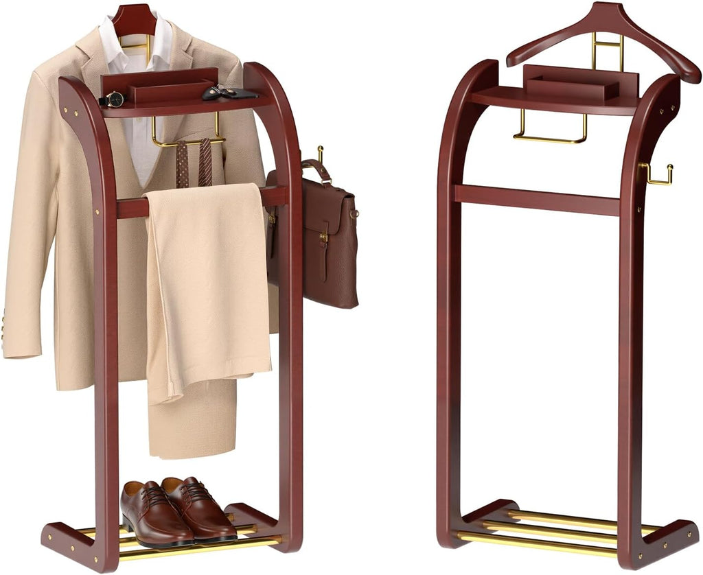 Reddish Wood Multi-Function Valet Stand