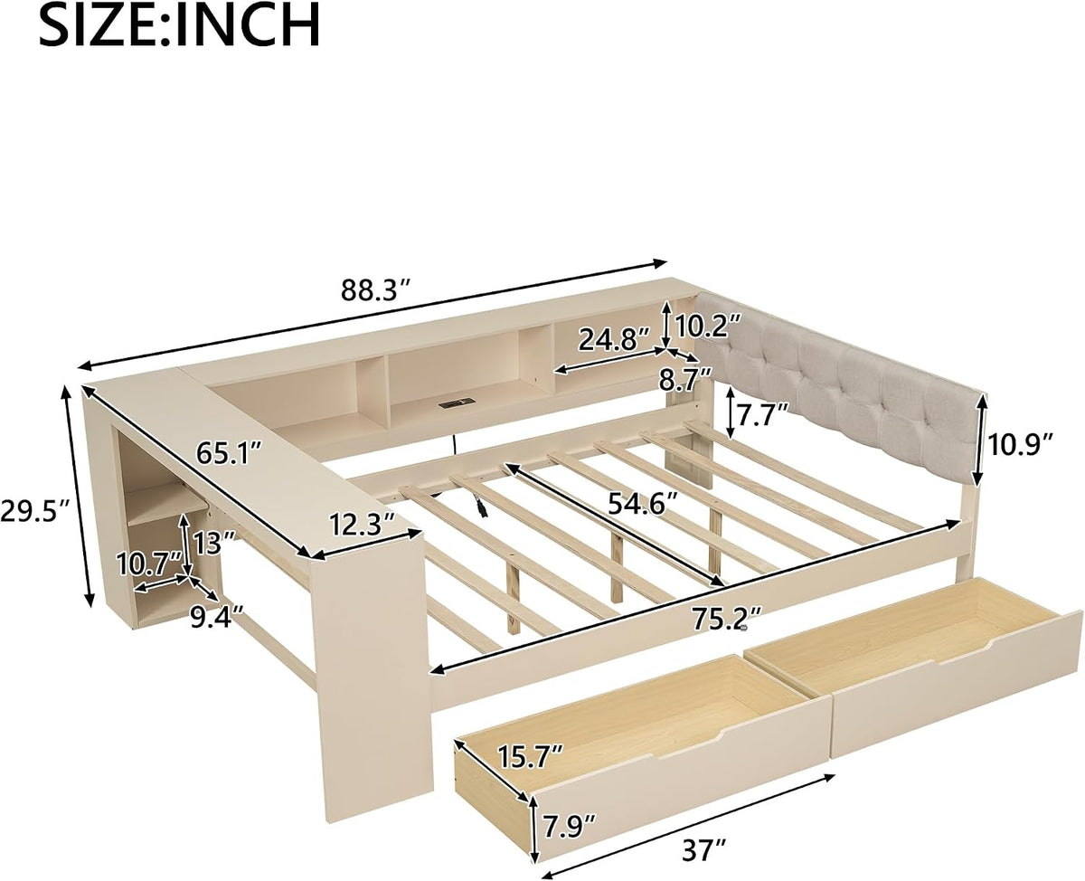 Cream Charging Corner Full Daybed