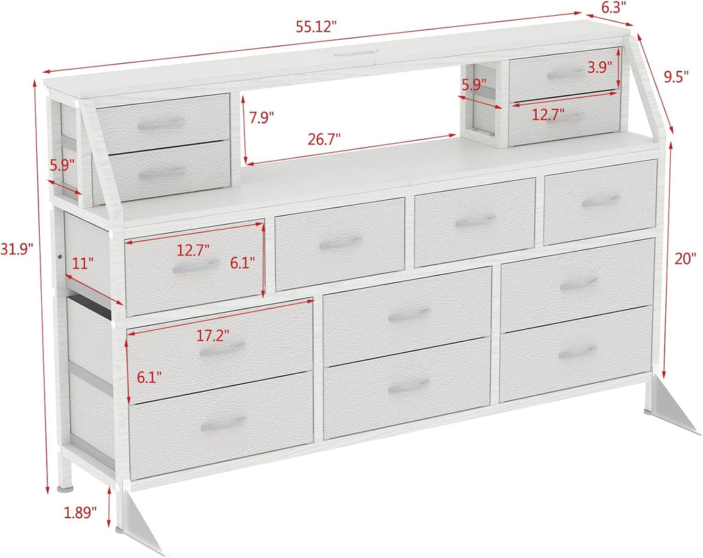 White 14-Drawer TV Dresser Cabinet