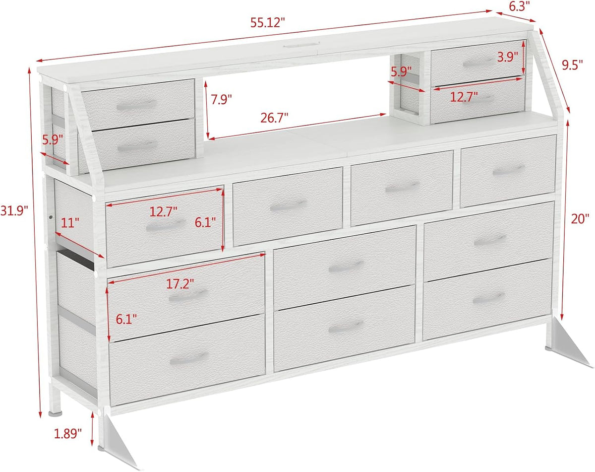 White 14-Drawer TV Dresser Cabinet