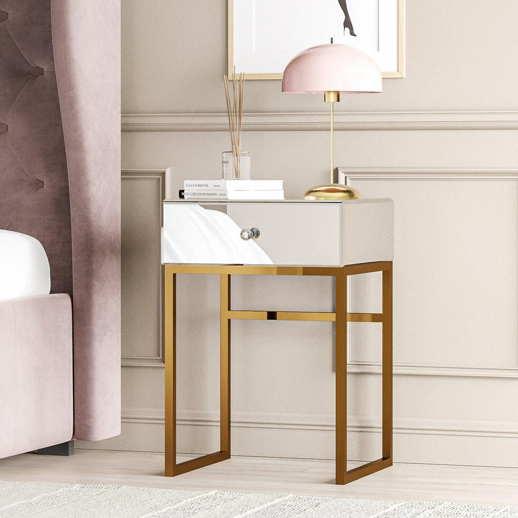 Gold Glass Crystal Drawer Nightstand
