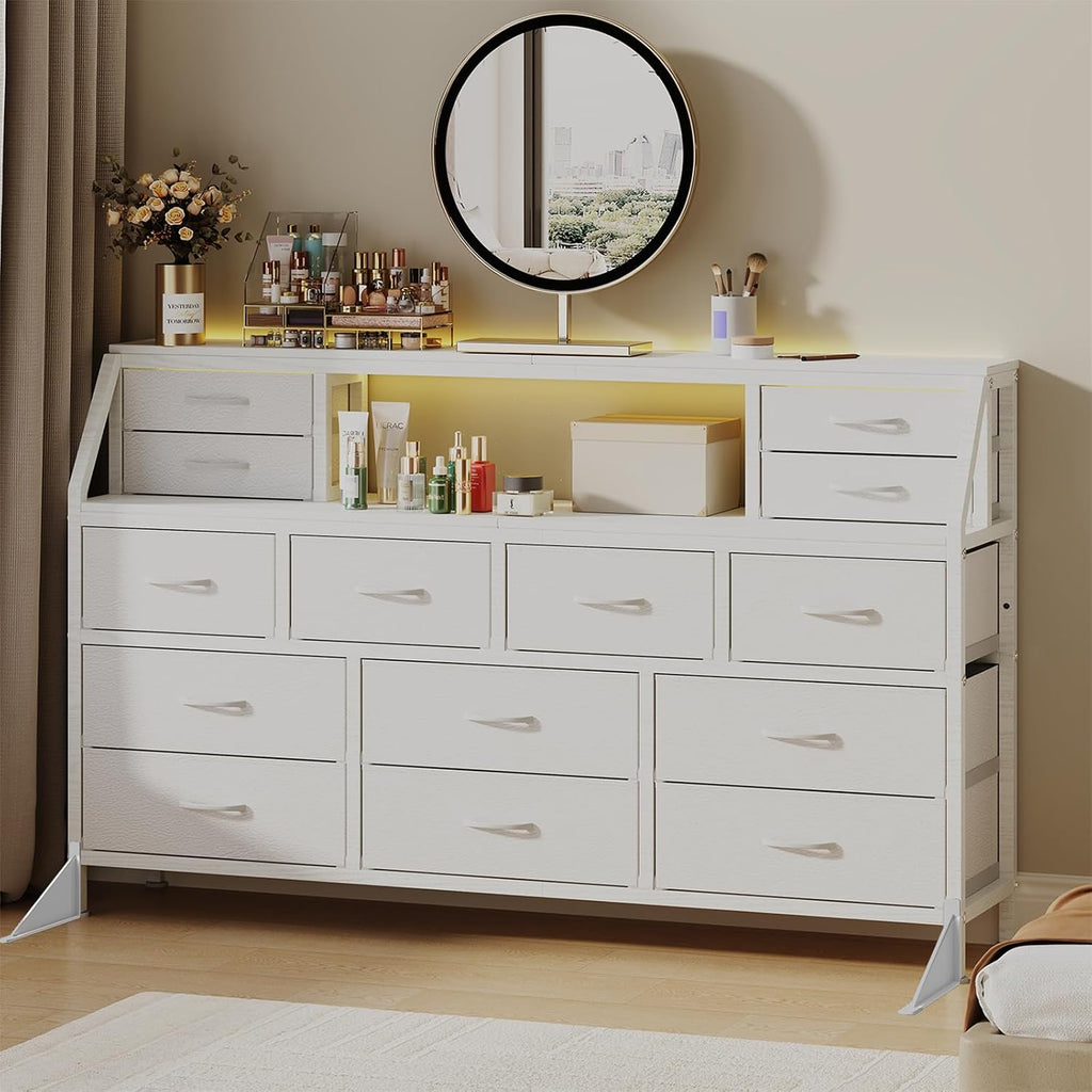 White 14-Drawer TV Dresser Cabinet