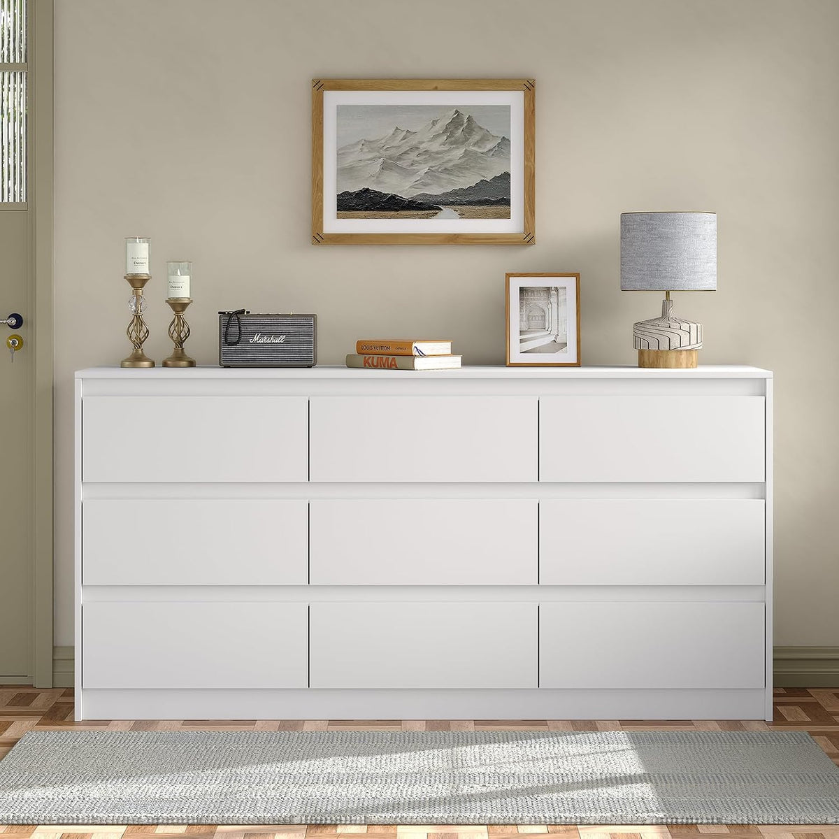 White 9-Drawer Long Storage Dresser