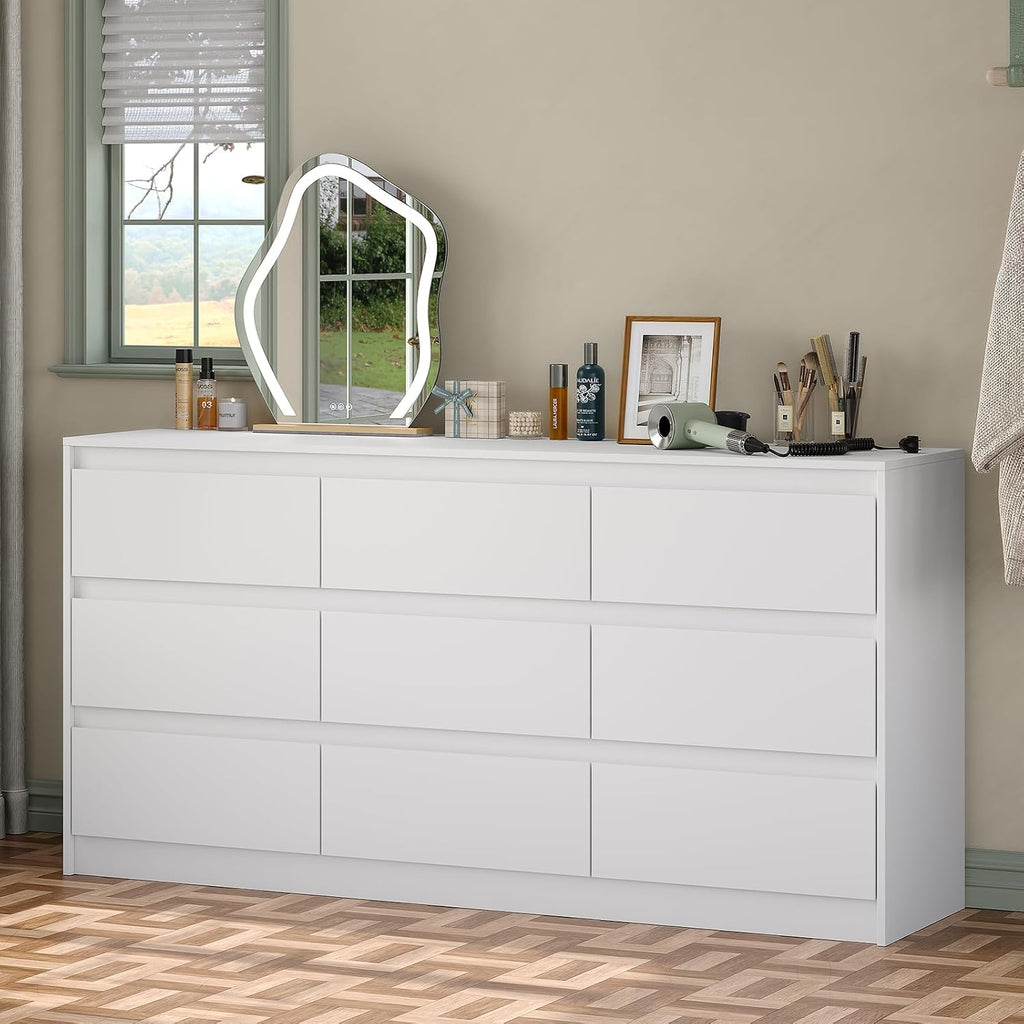 White 9-Drawer Long Storage Dresser