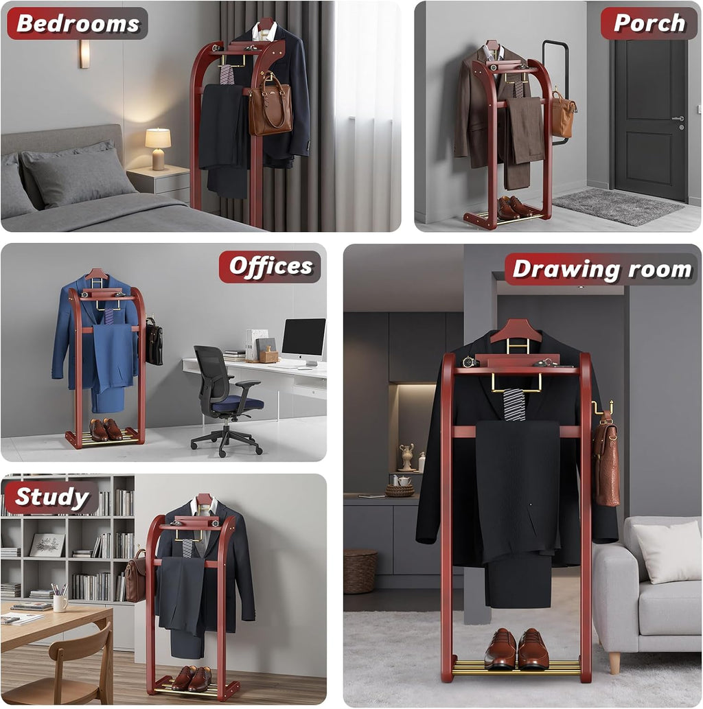 Reddish Wood Multi-Function Valet Stand