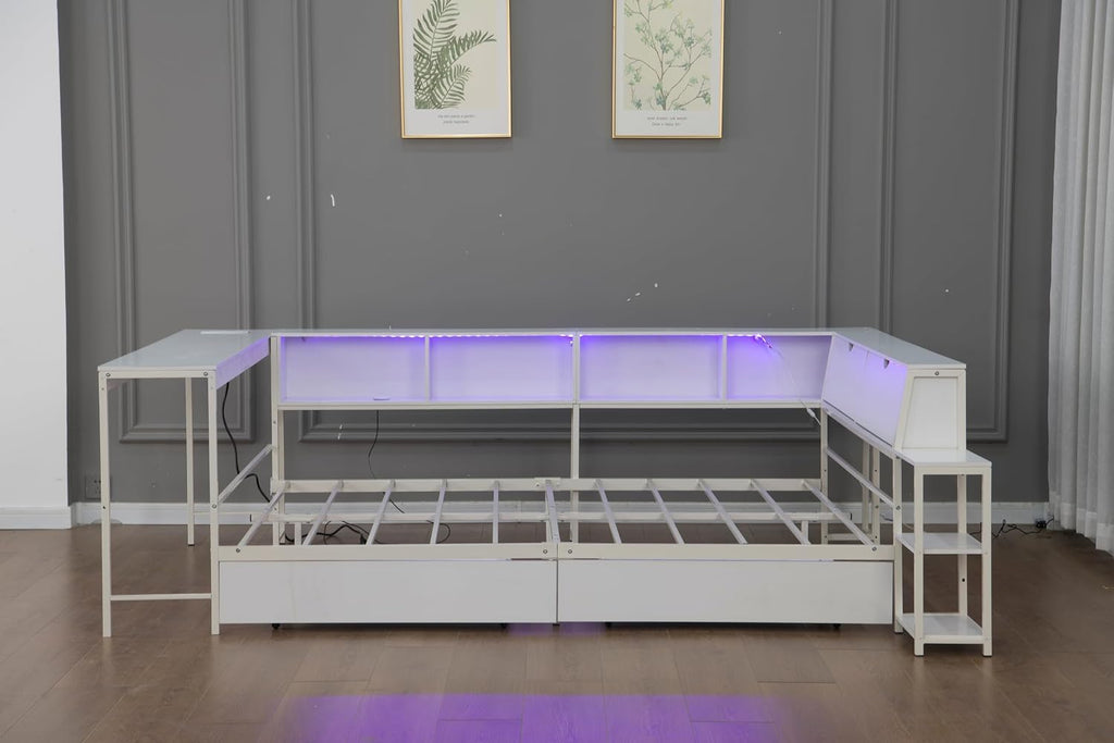 White LED Charging Corner Full Bed