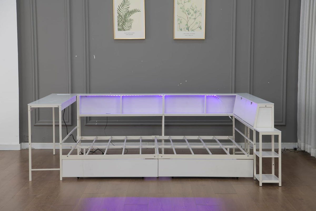 White LED Charging Corner Full Bed