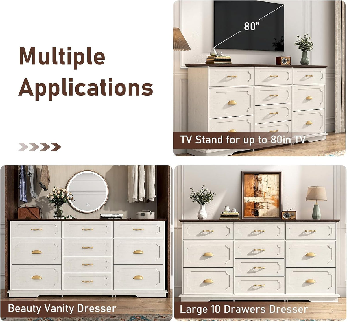 White Charging 10-Drawer Dresser