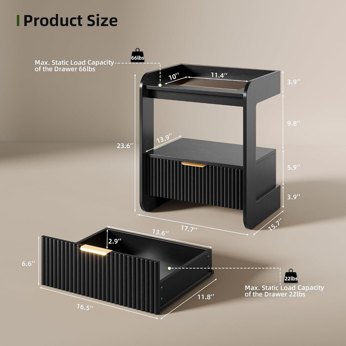 Fluted Amber Glass 2-Piece Nightstands