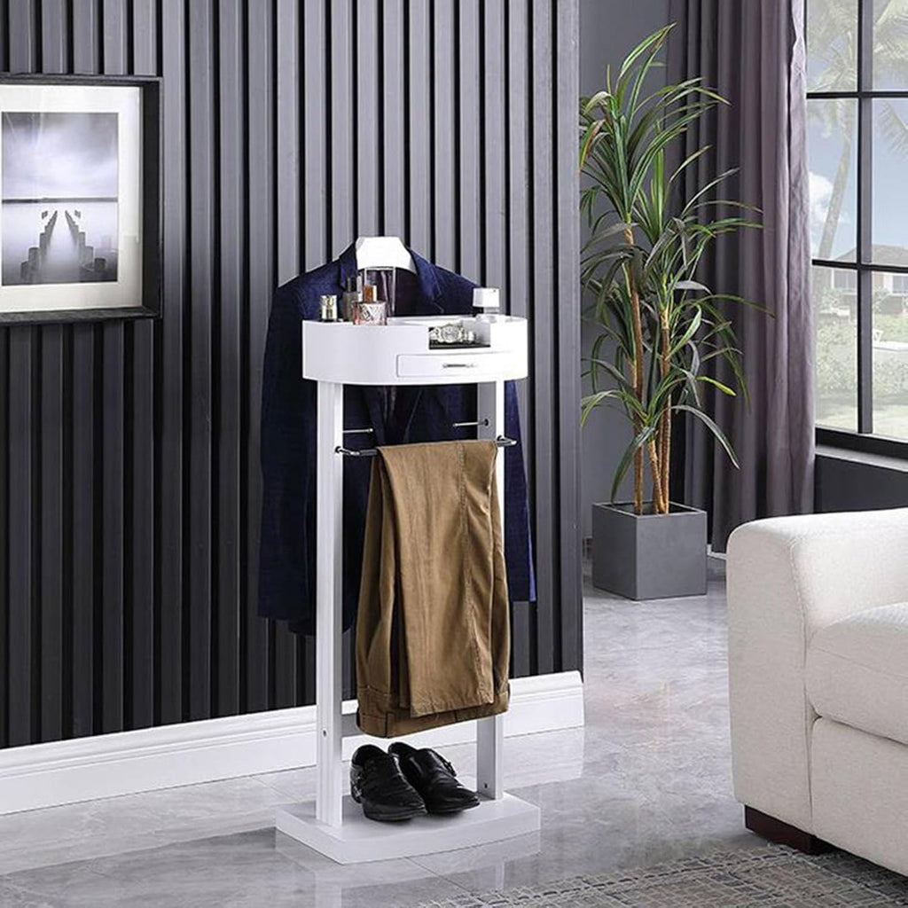 White Drawer Wooden Suit Valet Stand
