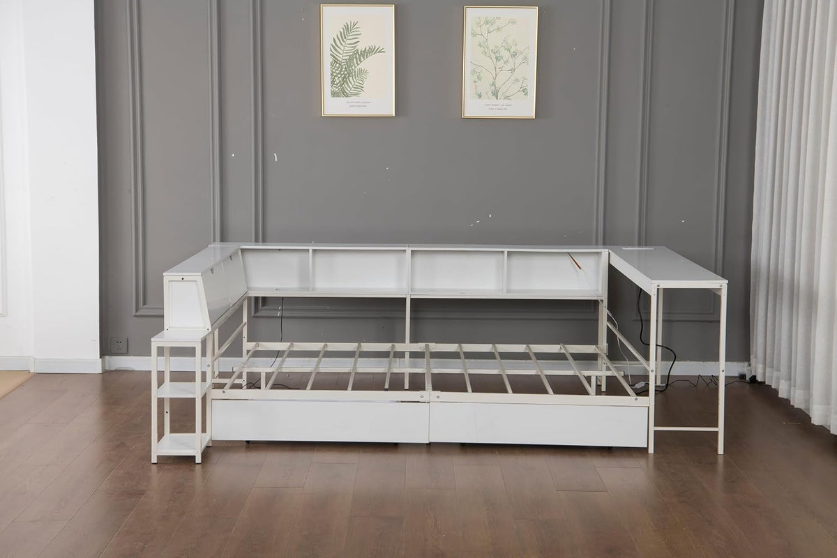 White LED Charging Corner Full Bed