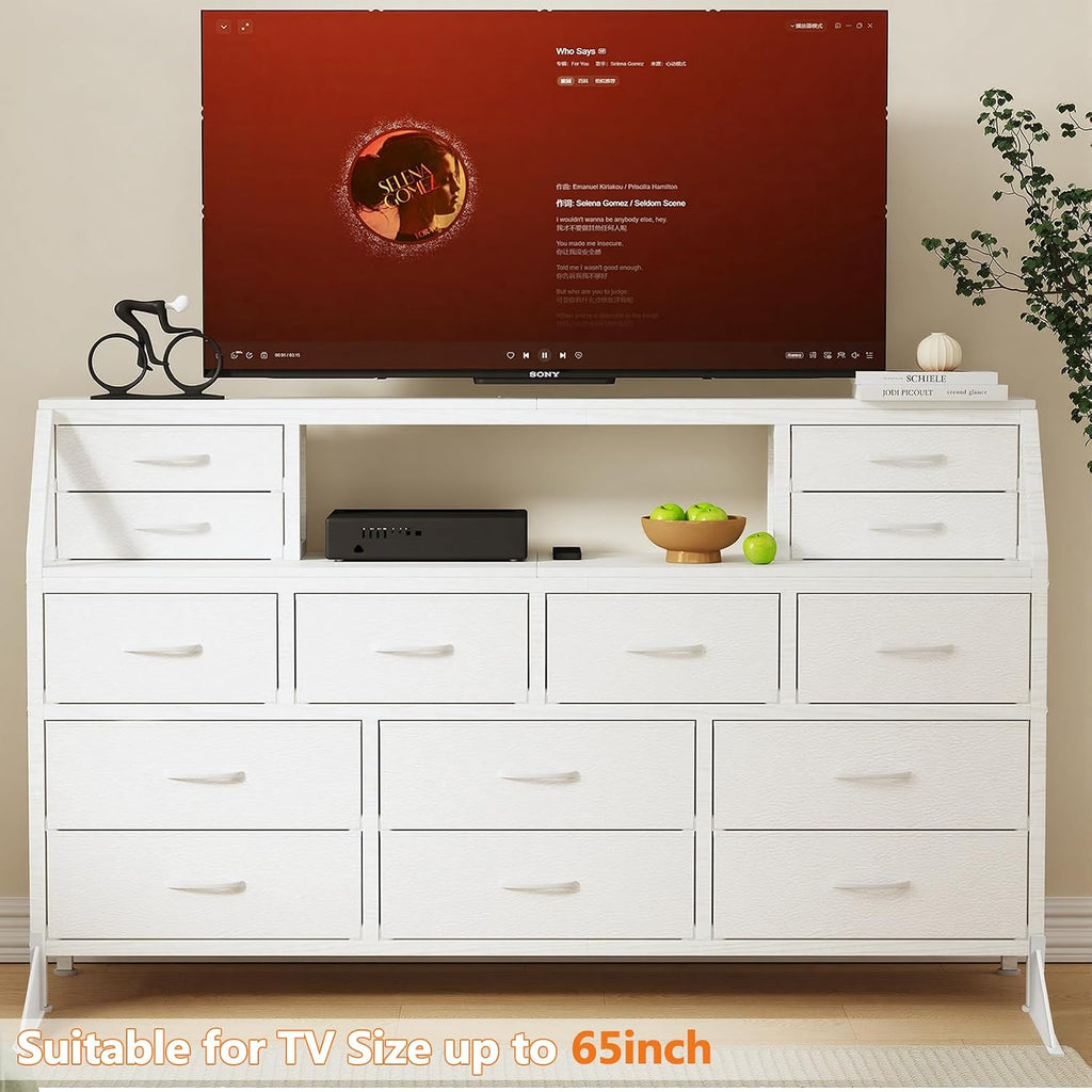 White 14-Drawer TV Dresser Cabinet