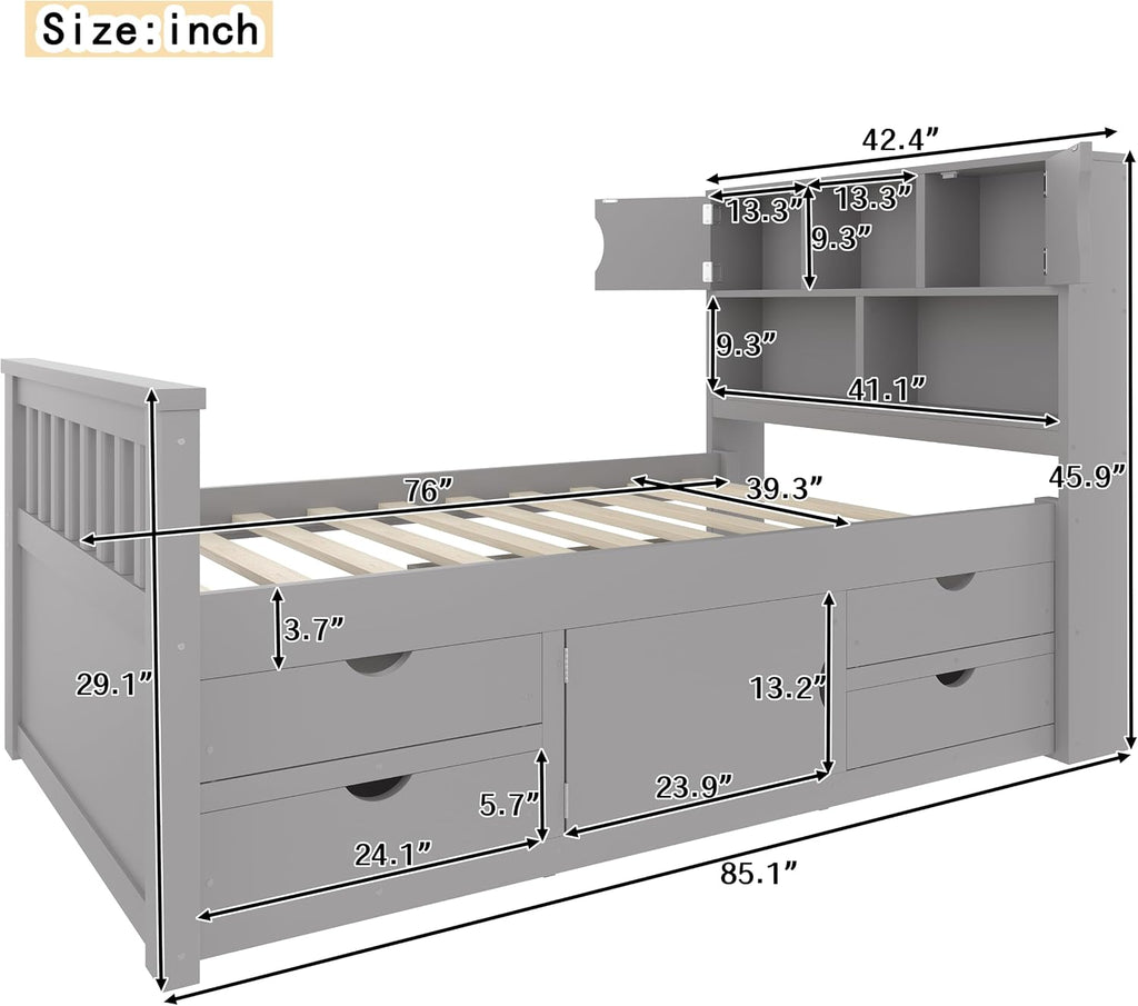 Gray 4-Drawer Storage Twin Captain Bed