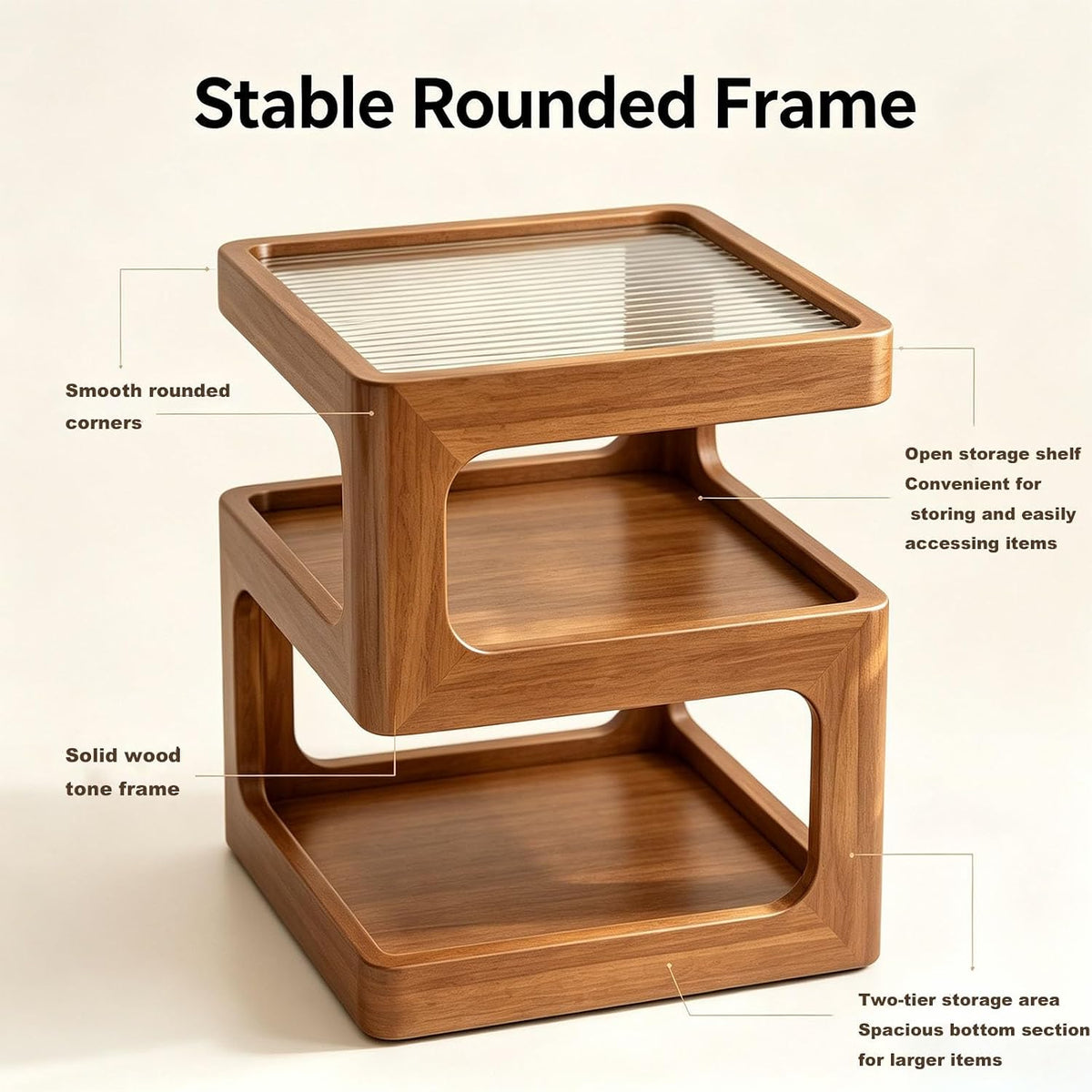 Wood Fluted Glass 3-Tier Nightstand