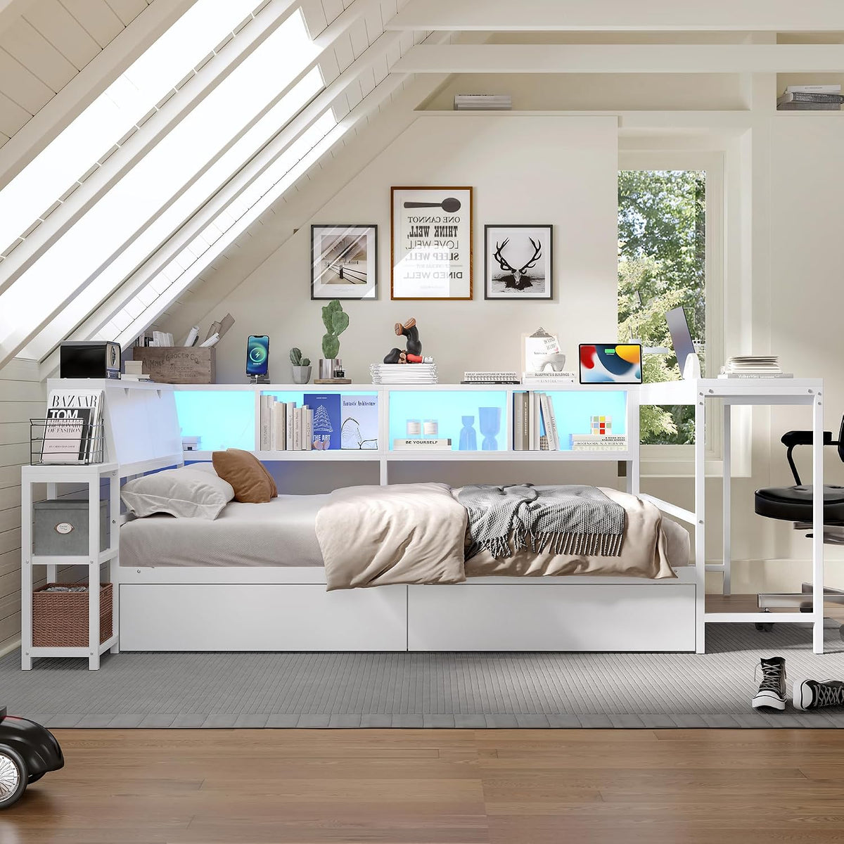 White LED Charging Corner Full Bed
