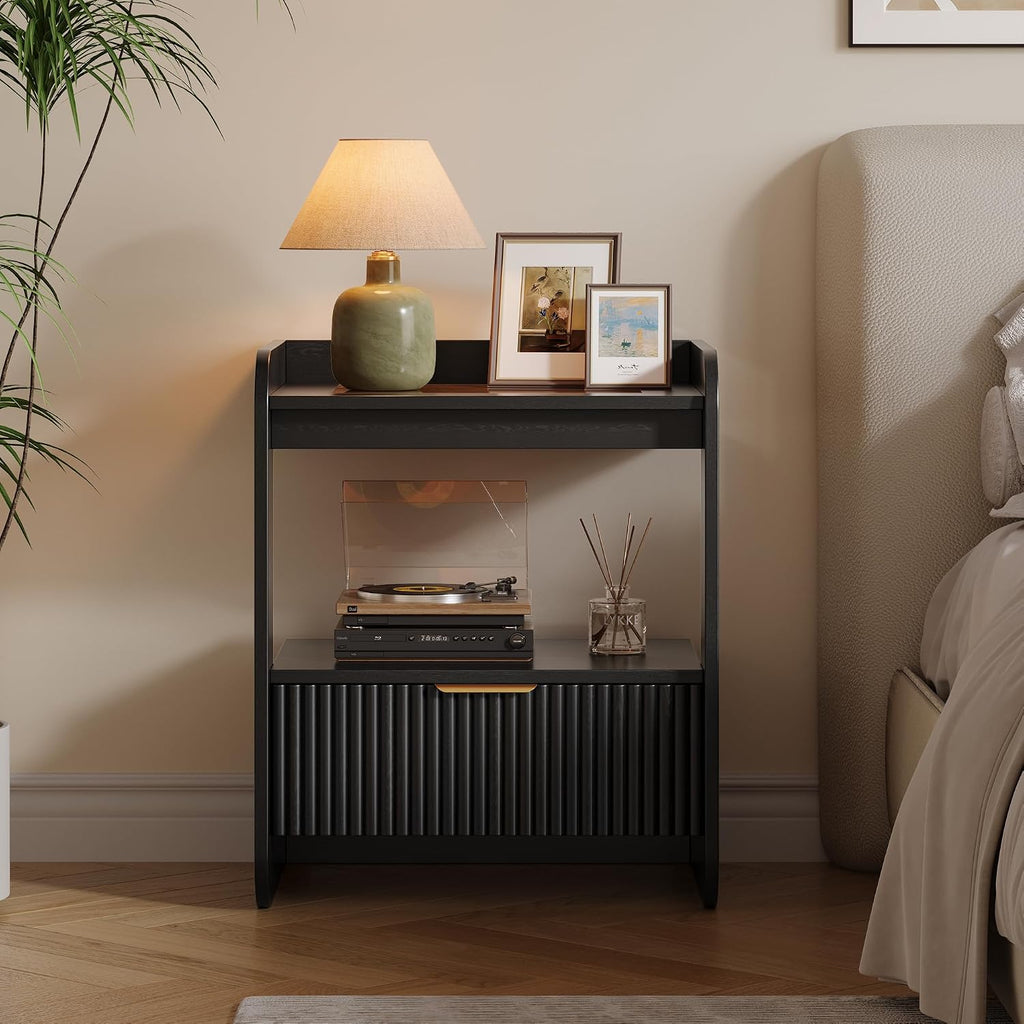 Fluted Amber Glass 2-Piece Nightstands