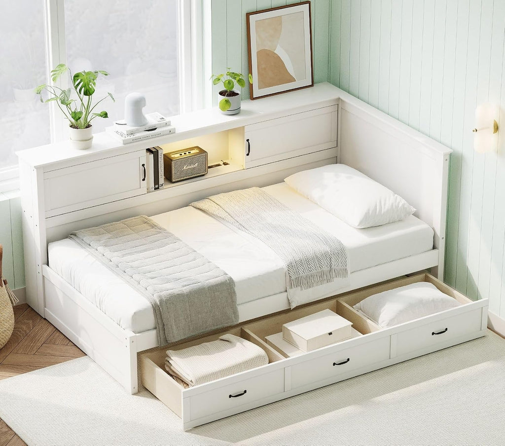 White LED Charging Corner Full Bed