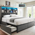 Grey LED Charging Storage Queen Bed