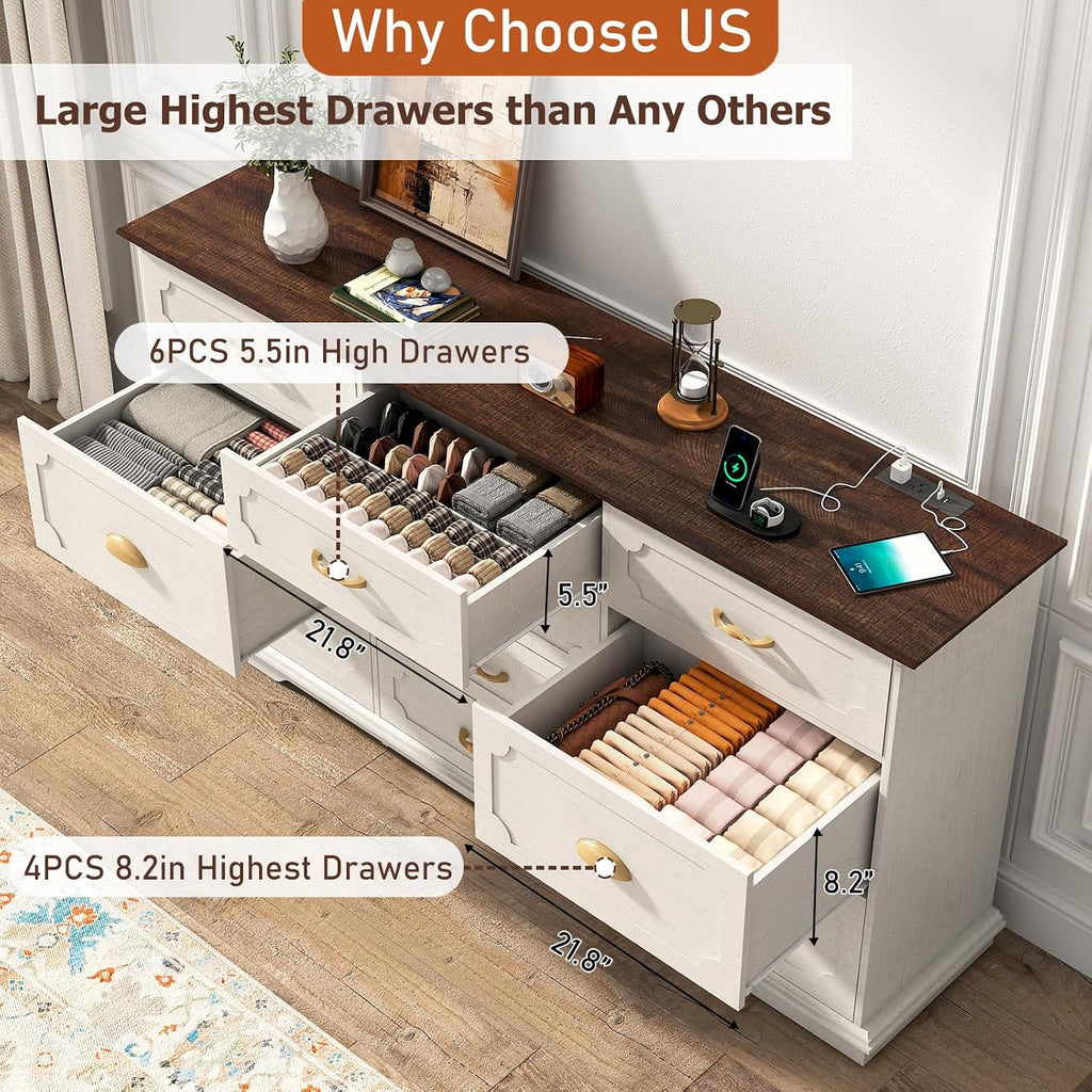 White Charging 10-Drawer Dresser