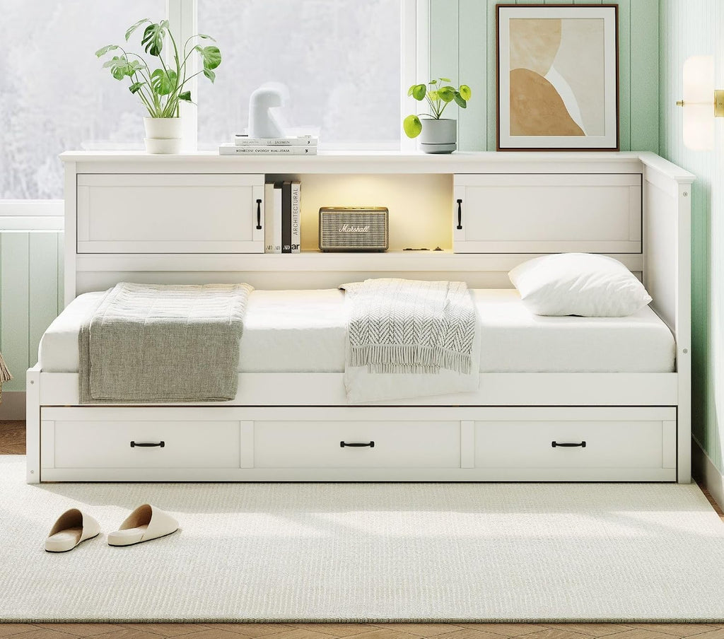 White LED Charging Corner Full Bed
