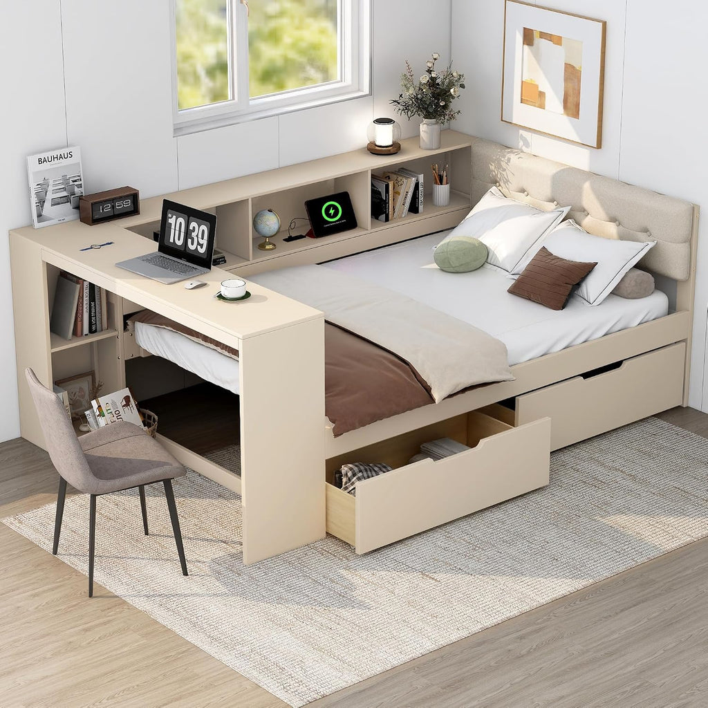 Cream Charging Corner Full Daybed