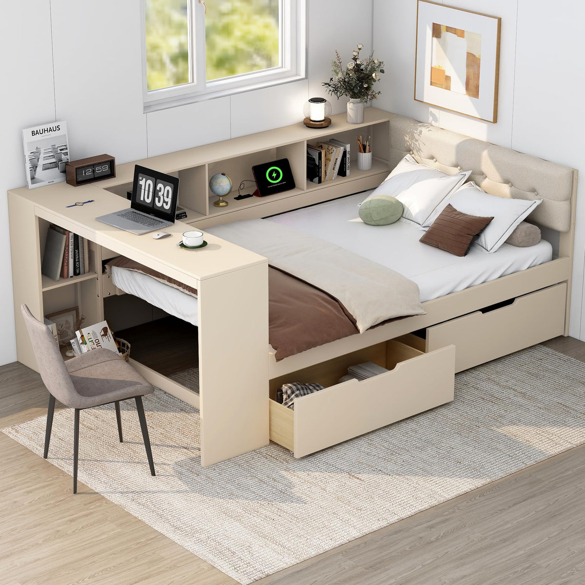 Cream Charging Corner Full Daybed