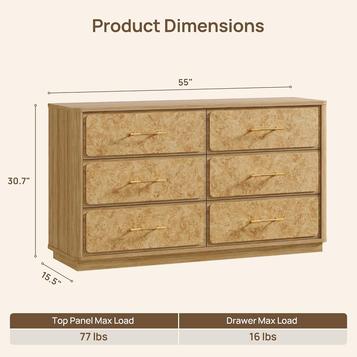 Burl Wide Horizontal Clothes Dresser
