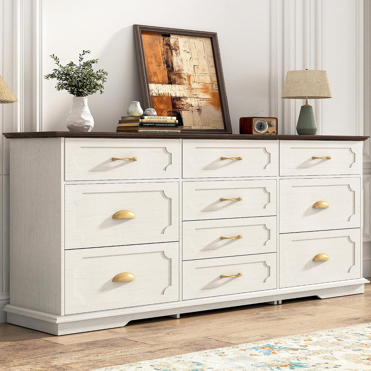 White Charging 10-Drawer Dresser