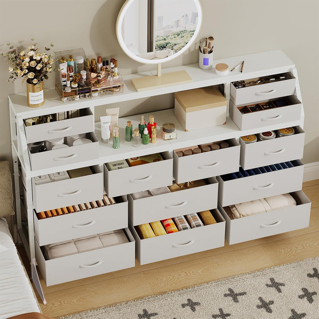 White 14-Drawer TV Dresser Cabinet