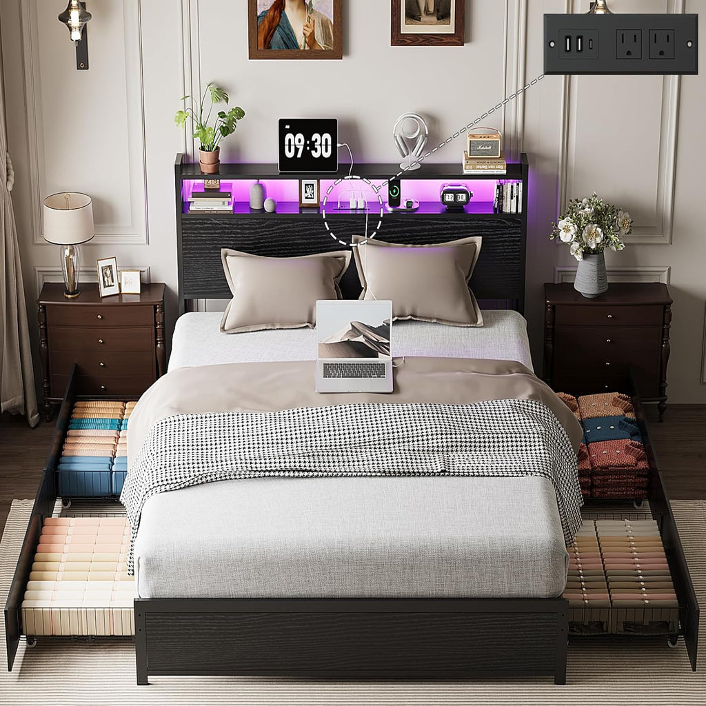 Black RGB Charging Drawer Full Bed