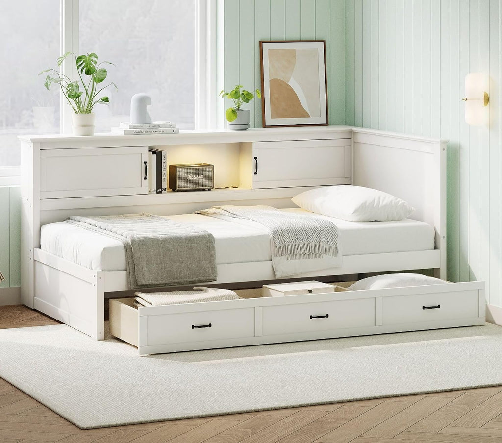 White LED Charging Corner Full Bed