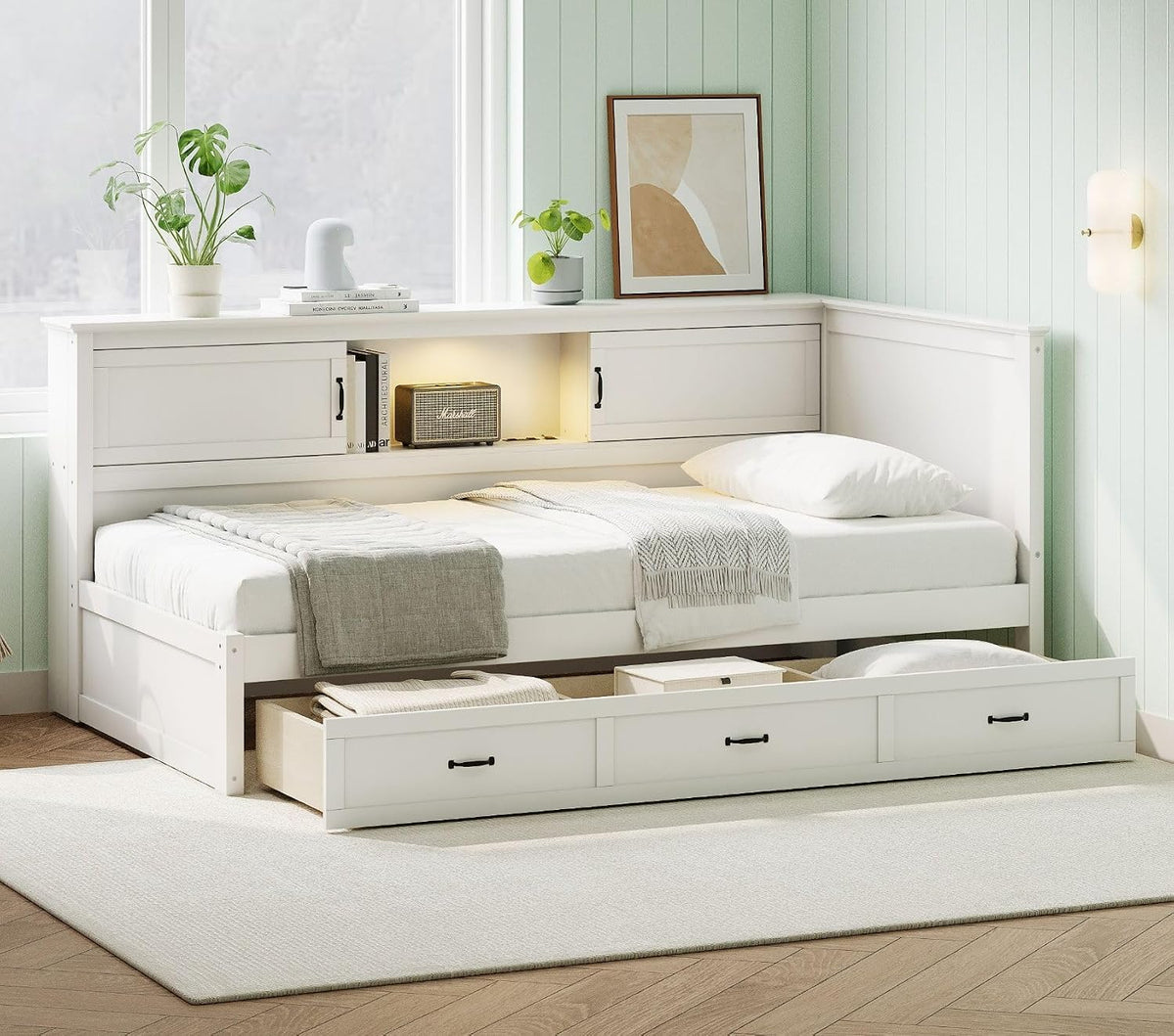 White LED Charging Corner Full Bed