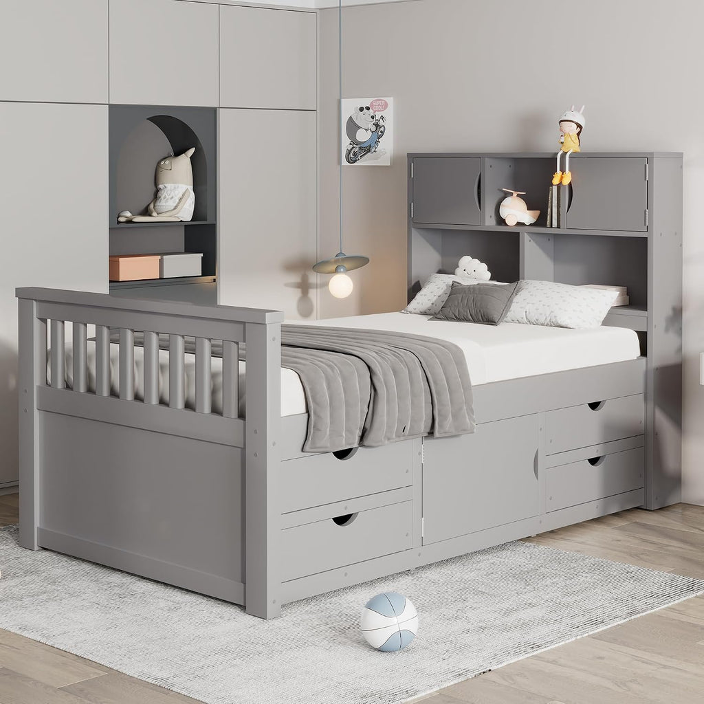 Gray 4-Drawer Storage Twin Captain Bed