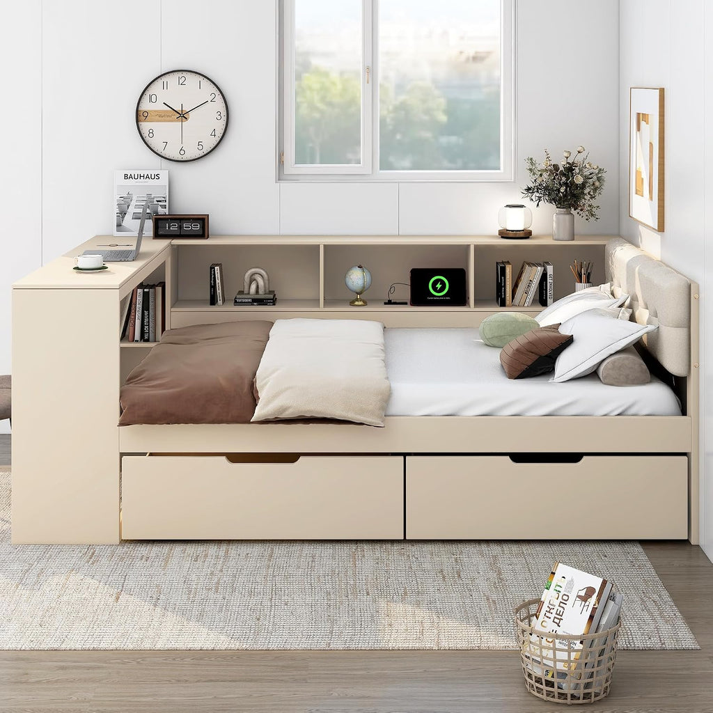 Cream Charging Corner Full Daybed