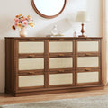 Walnut Rattan 9-Drawer Dresser Stand