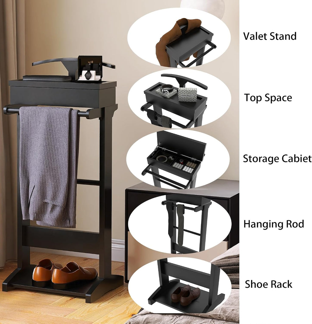 Wood Flip Tray Wooden Suit Valet Stand