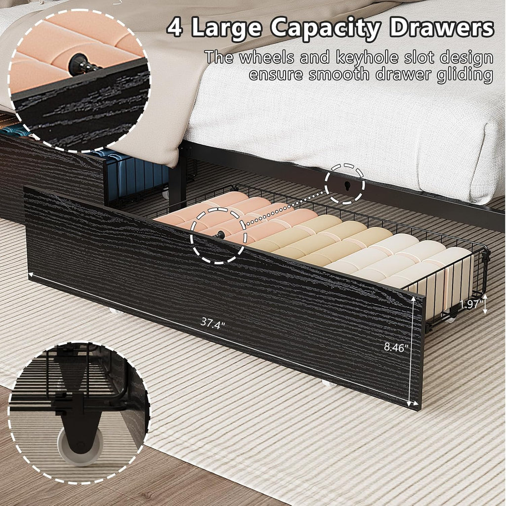Black RGB Charging Drawer Full Bed