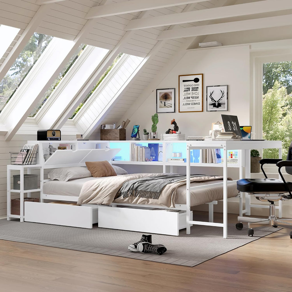 White LED Charging Corner Full Bed