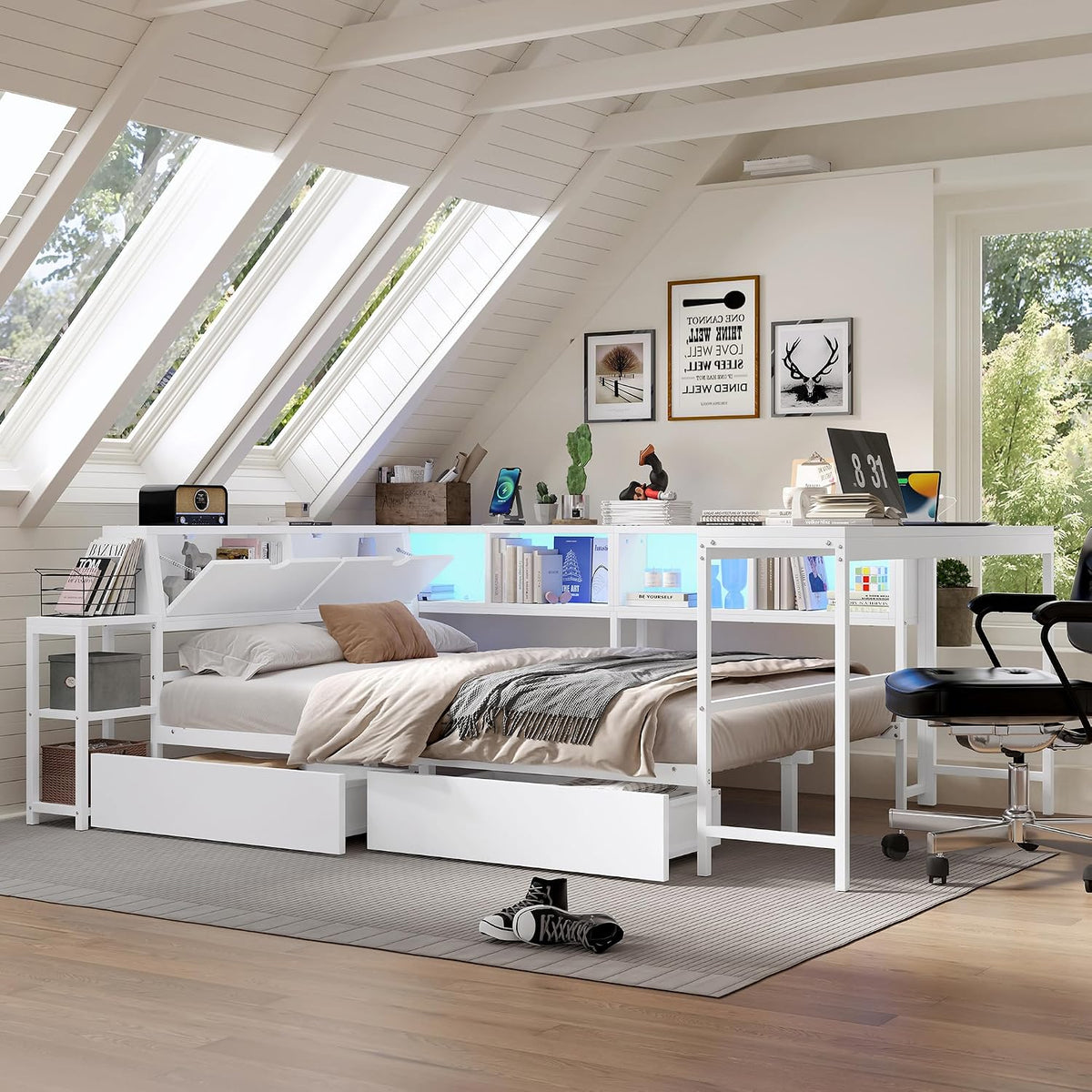 White LED Charging Corner Full Bed