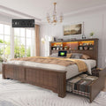 Brown LED Charging Drawer Queen Bed