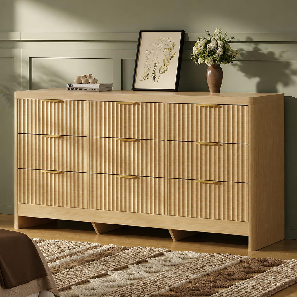 Oak Fluted 9-Drawer Dresser Stand